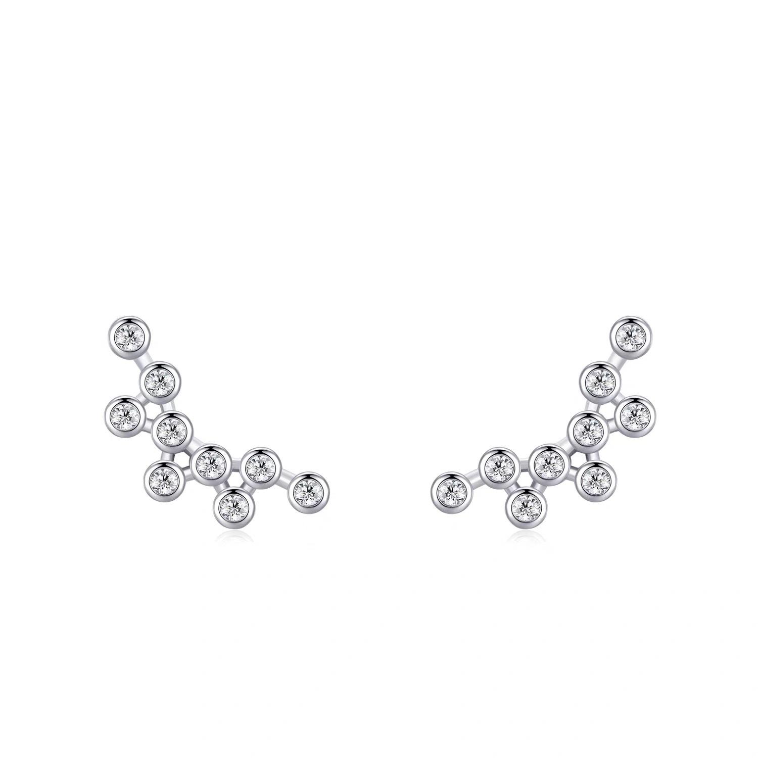 Beixi S999 Sterling Silver Asymmetrical Diamond Stud Earrings - Slimming Design with Round Beads