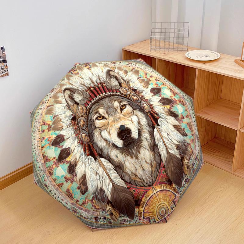 1 PC Automatic Folding Umbrella - Wolf Pattern, Portable & Foldable Design with 8 Ribs, Christmas Birthday Gifts