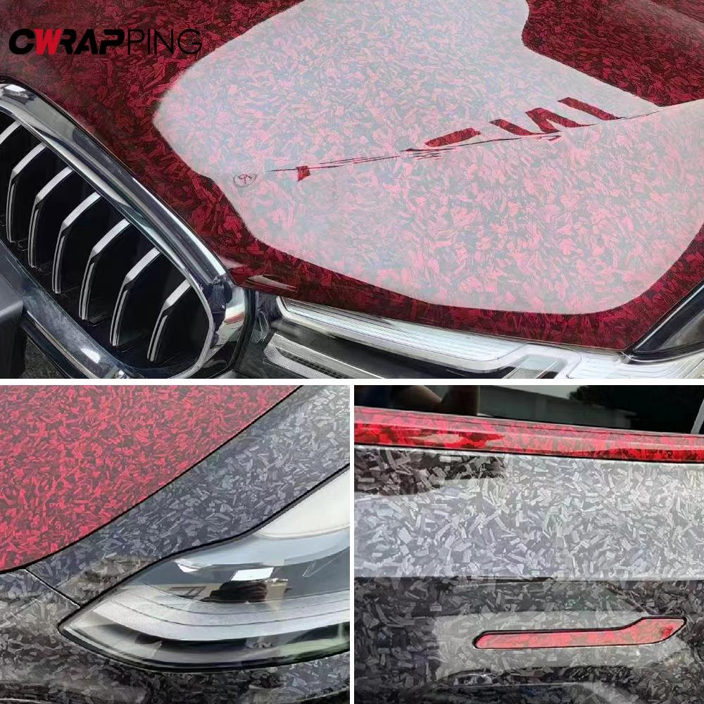 Car Carbon Glossy Black Red Forged Carbon Fiber Vinyl Wrap with Air Release Carbon Fiber Self Adhesive for Car Decal Sticker