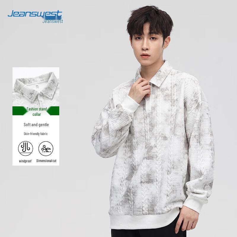 JEANSWEST Herren Jacquard Polo Langarm Sweatshirt