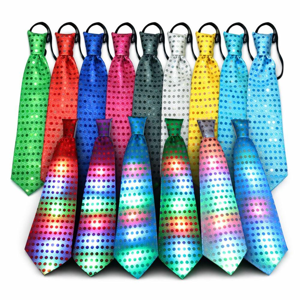 Dot Print LED Luminous Tie Battery Powered Colorful Sequins Glowing Tie Lightweight Unique Men Women Necktie Party Accessories