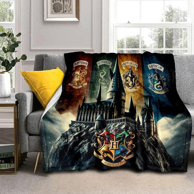 1pc Hogwarts School Crests Cartoon Blanket,Portable Throw for Travel & Camping, All Season Cozy Blanket,Ideal Gift