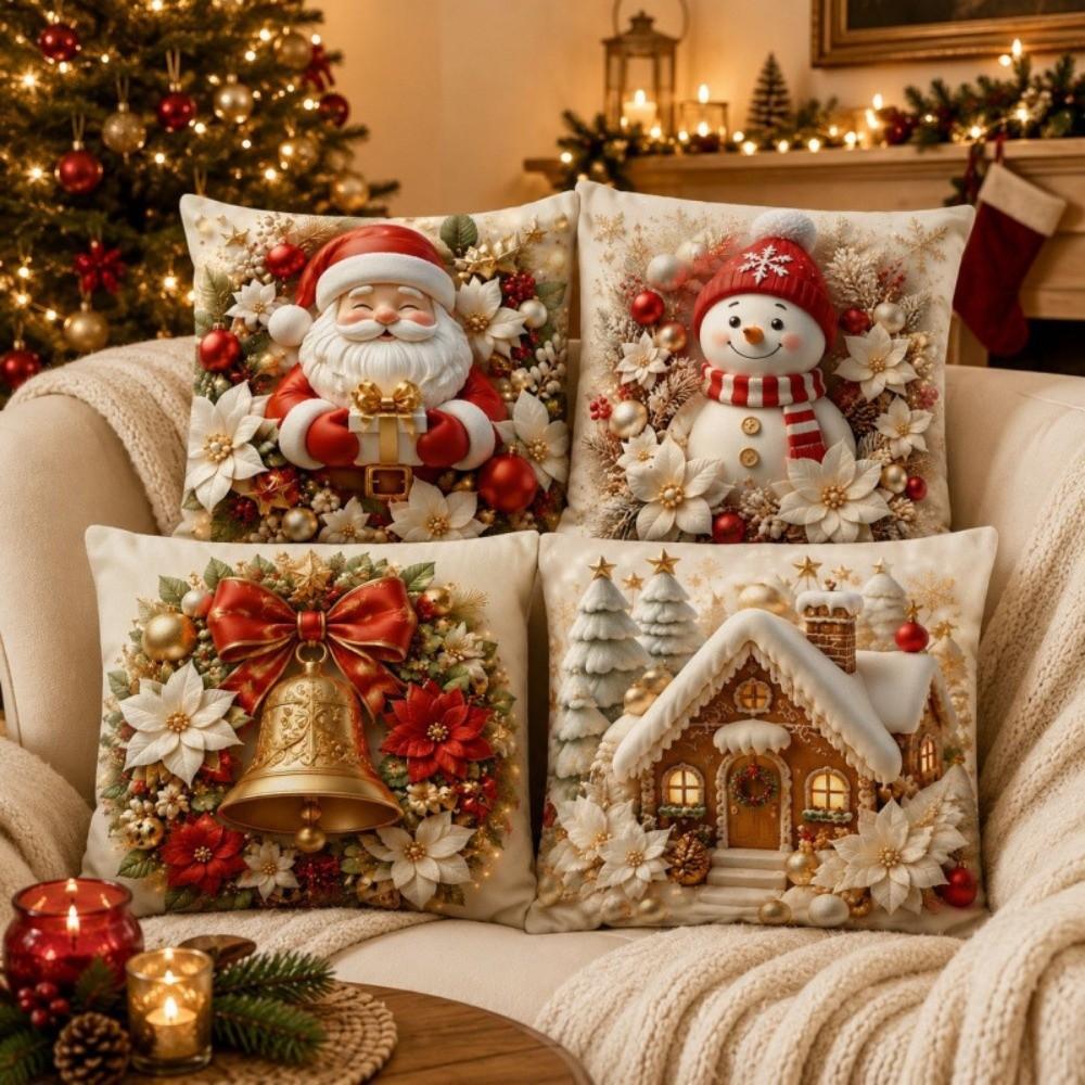 4Pcs Plush Decorative Pillowcase 45*45cm Christmas Pillow Cover  Festive Home Decor