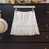 Autumn Lace Trim High Waist A-Line Pleated Skirt for Women, Plus Size, Anti-Exposure