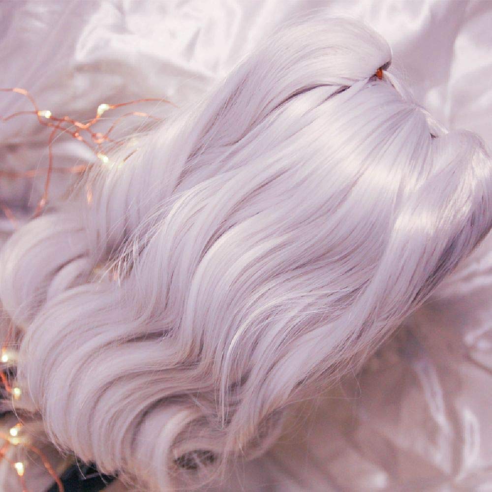 YR EARTH 8–9 inch Heat-Resistant Doll Wig (1/3 BJD/DD/DDS/MDD, Top Twin-Tails, Wavy Long, Pearl Gray)
