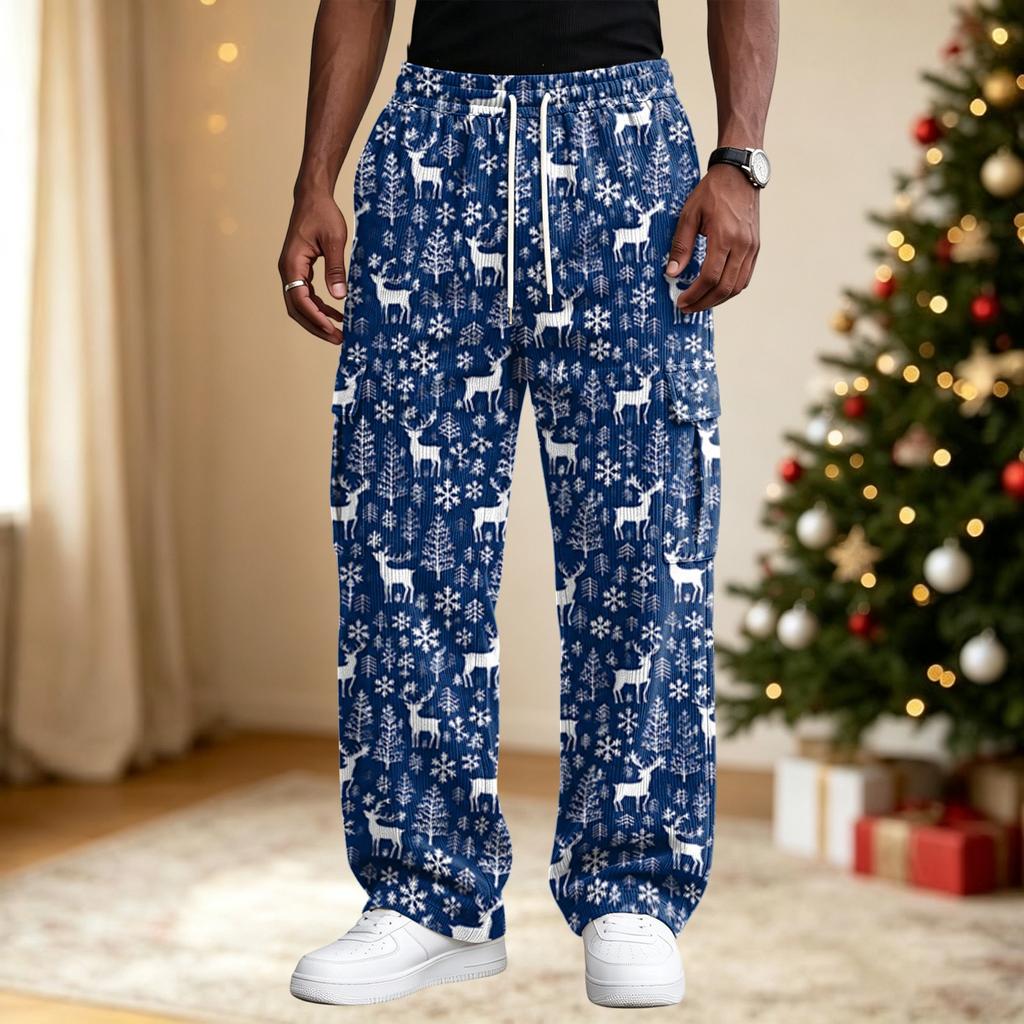 Men's Streetwear Casual Loose Fit Comfortable Athletic Pants with Christmas Print for Holiday Lounging