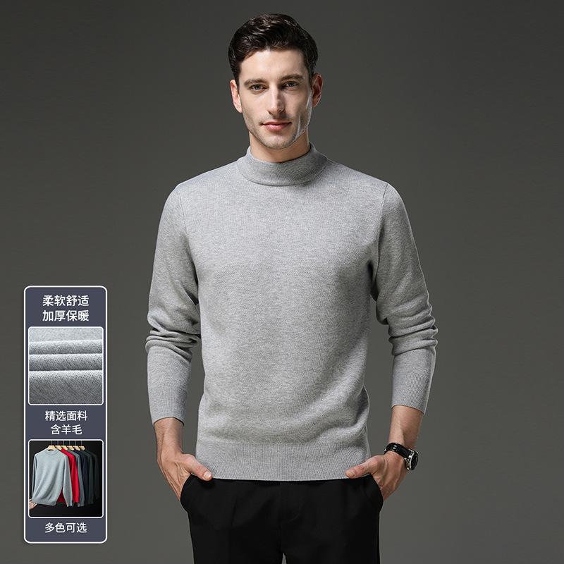 Men S Thick Knitted Pullover Sweater Half High Neck Solid Color Casual