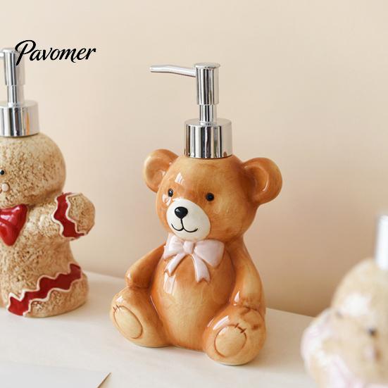 Christmas Soap Dispenser Ceramic Dispenser, Gingerbread Man House Bear Liquid Hand Container Container, Refillable Shower Gel Lotion Bottle
