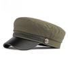 Women's PU Leather Visor Military Cap Sailor Hat Flat Top Marine Cap Preppy Style Retro Baker Boy Cap Braided Rope Casual