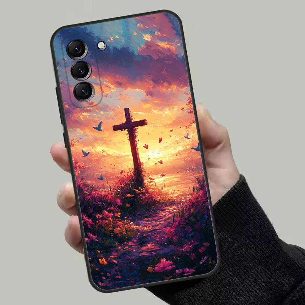 Křesťanský kříž Christ Pouzdro na telefon Pro Samsung Galaxy A13,A21s,A22,A31,A32,A52,A53,A71,A80,Měkký černý kryt