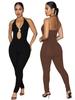 European & American Women's Solid Color Ribbed Halter Jumpsuit - Sexy, Slimming, Fashionable Spring/Summer Wear