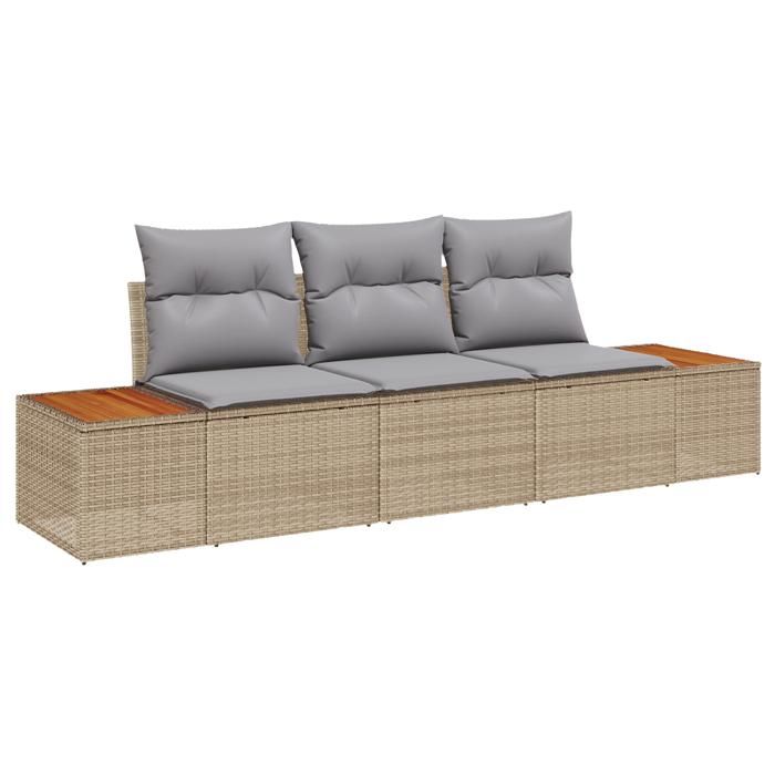 VidaXL Ensemble de Canapé de Jardin 3 Pièces avec Coussins Beige Poly Rattan Acacia 3348016