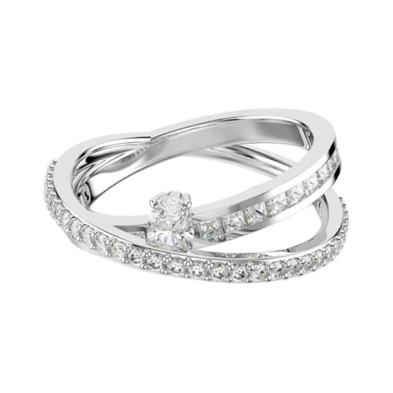 Swarovski Hyperbola Solid Pave Design Synthetic Cubic Zirconia Rhodium Plated Ring Women s Silver 5691231