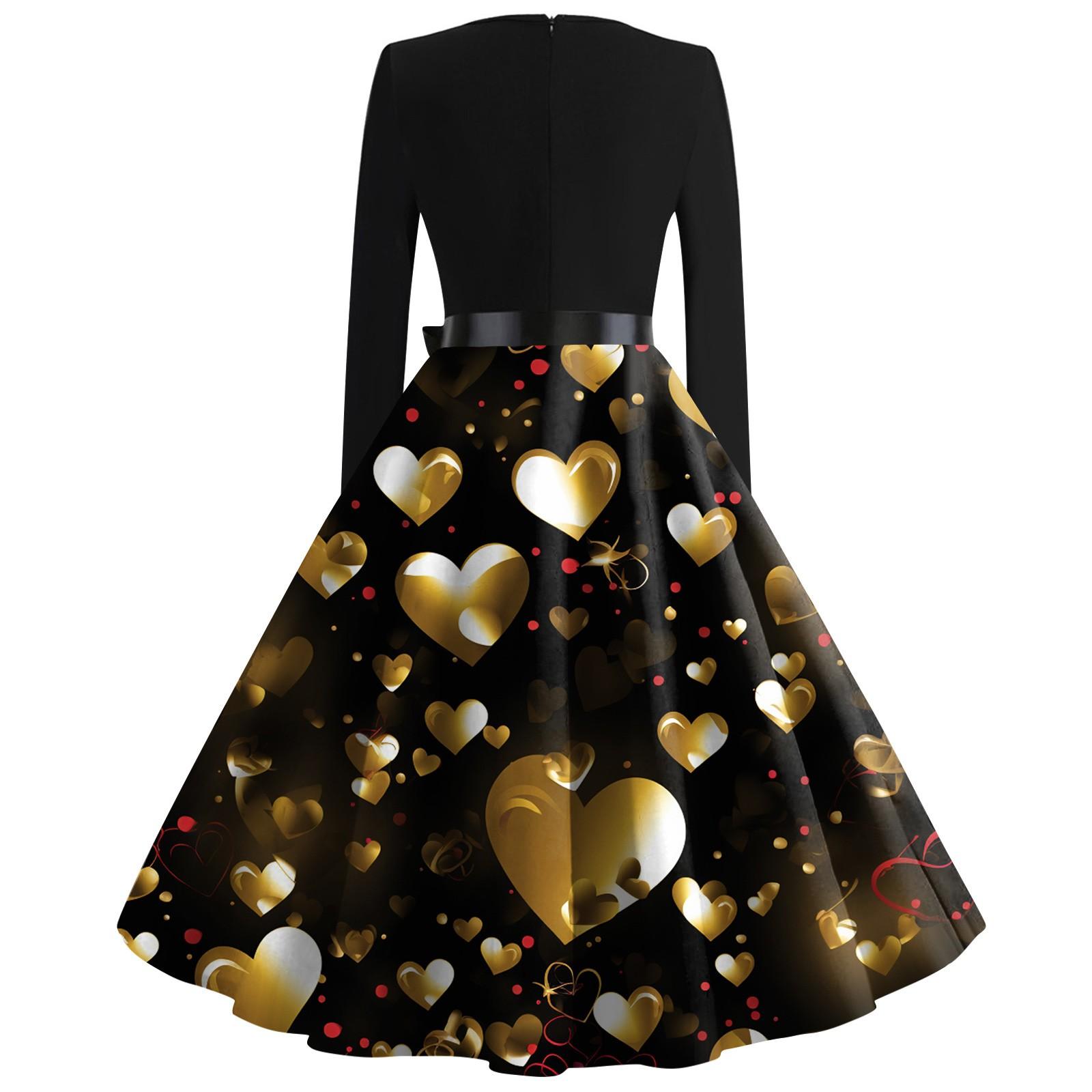 Женское винтажное классическое платье с длинным рукавом и принтом ко Дню святого Валентина — фото 4