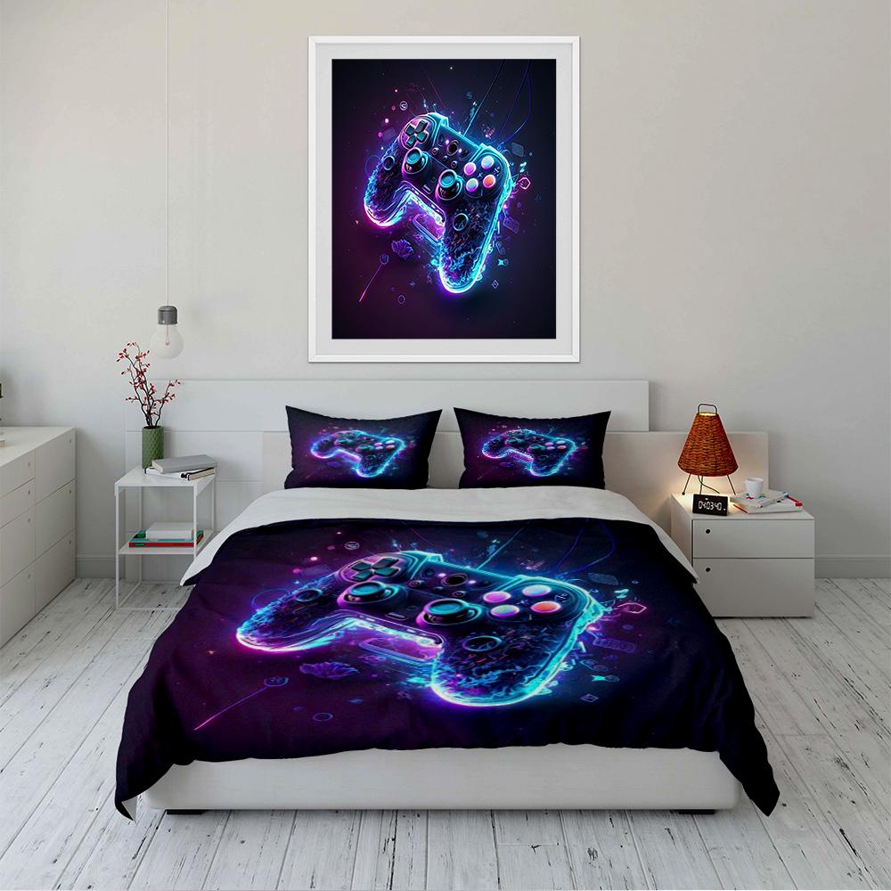 Set Copripiumino Controller da Gioco Neon Luminoso Set Biancheria da Letto (1 copripiumino, 2 federe, piumino non incluso)
