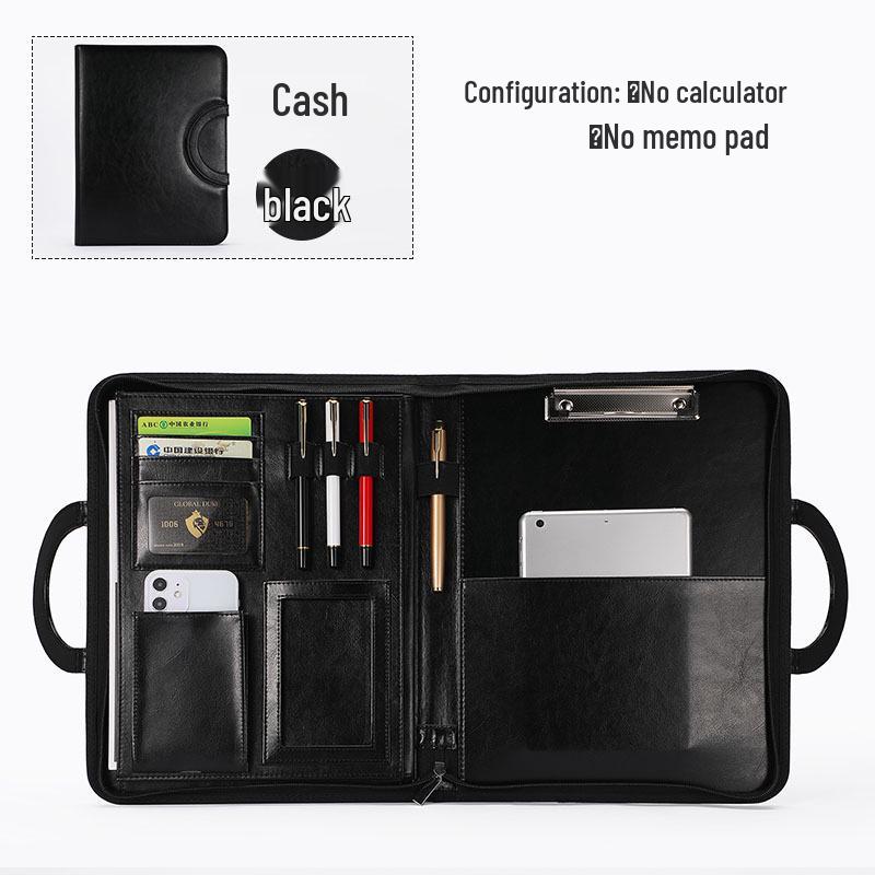 Multifunctional A4 Leather Zipper Business Folder