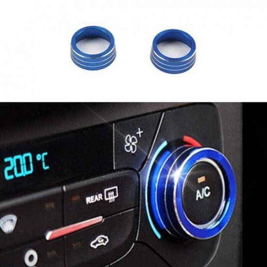 Aluminum Middle Console AC Knob Blue 2PCS For Ford Focus 2015-2018 Cover Trim