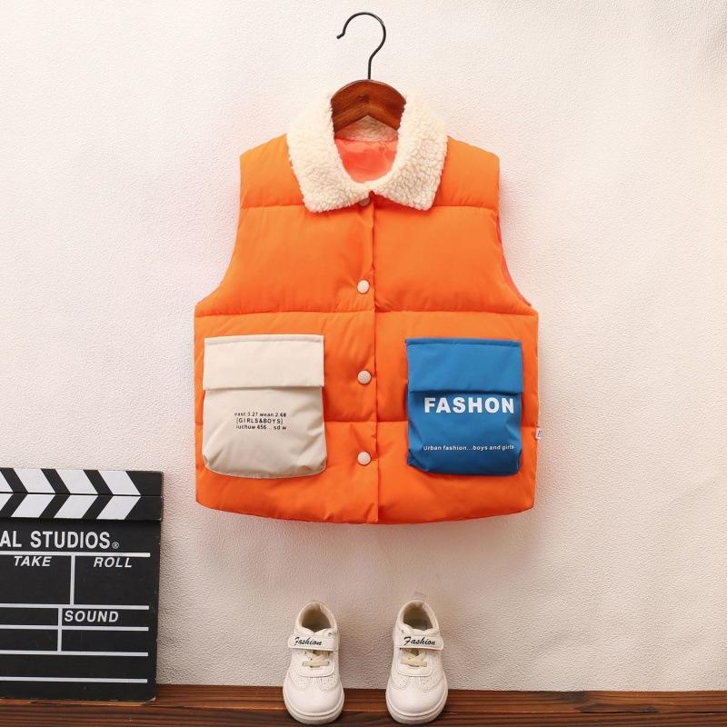 Children's Autumn and Winter Warm Stand Collar Fur Collar Down Vest Large Size Loose Trend Vest