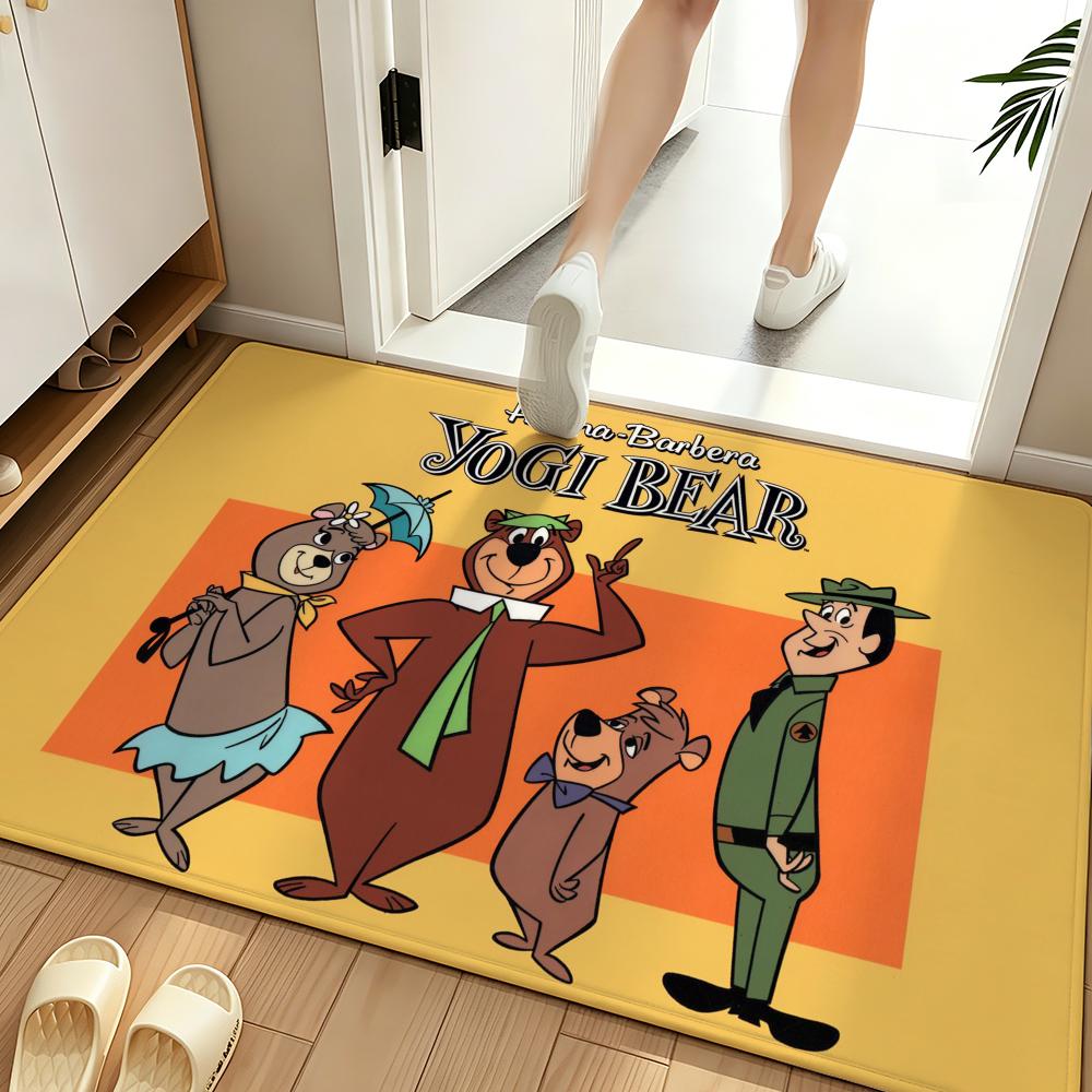 Cartoon Y-Yogi B-Bear Floor Mat Soft Flannel Floor Mat Suitable for Entryways, Living Rooms, Bedrooms, and Bathrooms