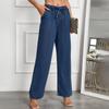 Women's Mid- Stretch Jeans Fashion Straight Leg Denim Pants With Pockets