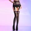 Zhixin Rose High-Waisted Lace Stockings with Four-Sided Hollow Out Design and Suspender Belt for Women, Seductive Black Silk Sexy Lingerie
