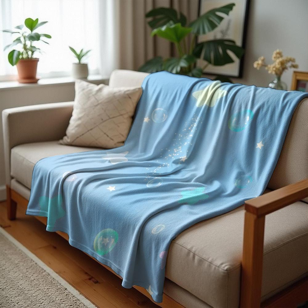Iridescent Pastel Star Soft Flannel Blanket Breathable Warm Throw for Office Car Sofa Kids Room Birthday Xmas Gift