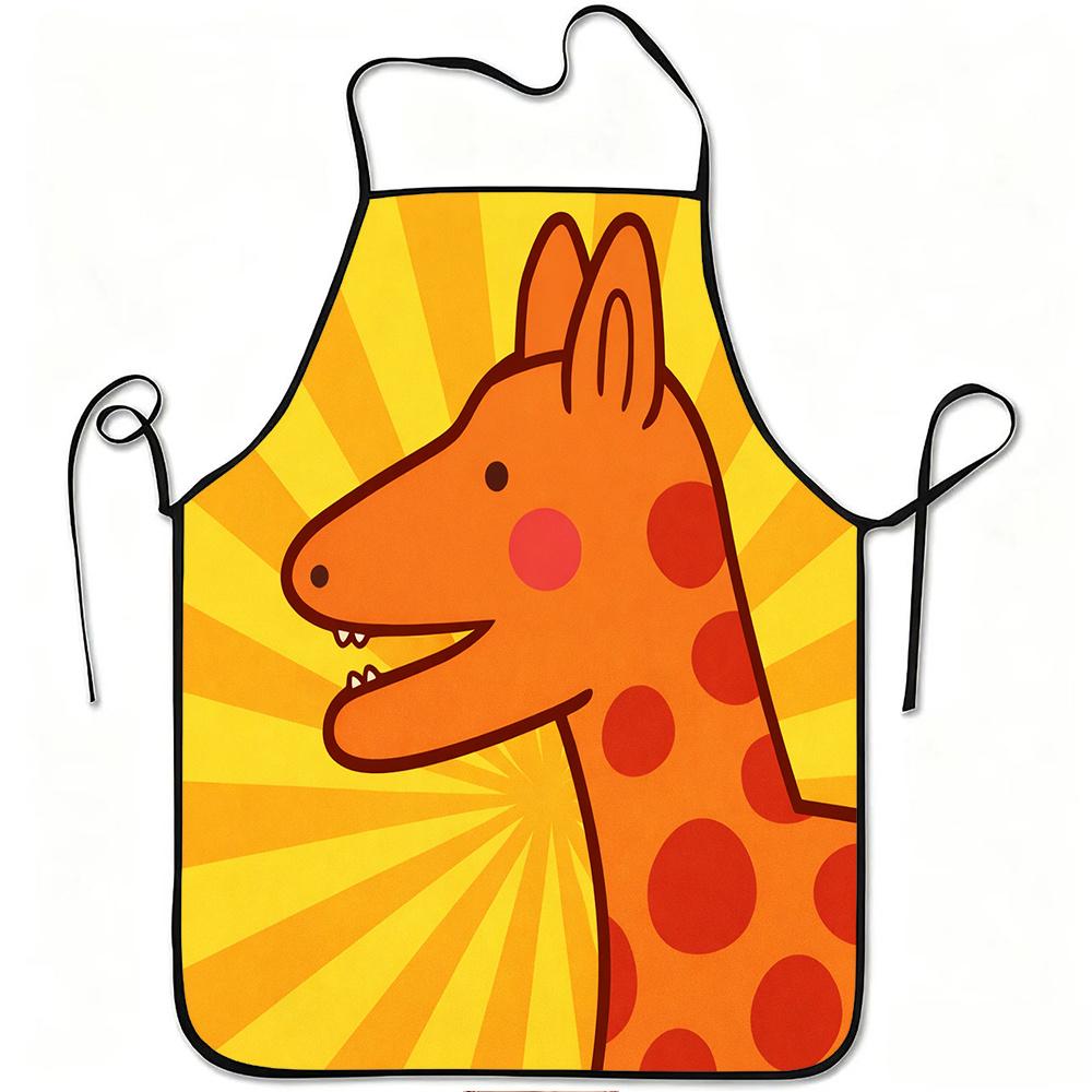 1pc Giraffe Print Apron with Orange Giraffe & - Adjustable Waistband, Durable Easy-Clean Polyester Suitable for Cooking, Gardening, Orchard Picking, C