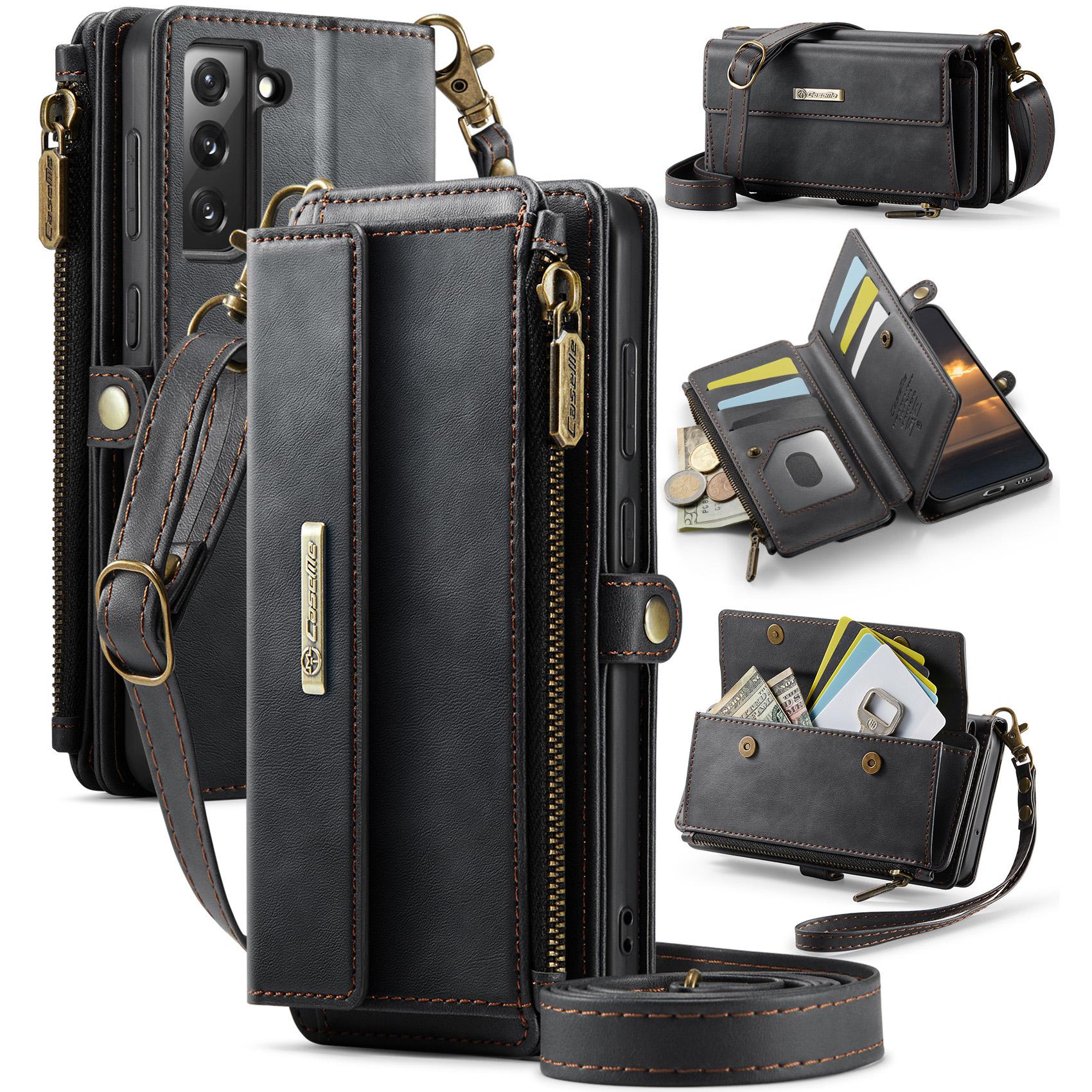 

Для Samsung Galaxy S21 FE 5G Чохол CASEME C39 З блокуванням RFID Гаманець на блискавці Підставка Шкіряна обкладинка з ремінцем B