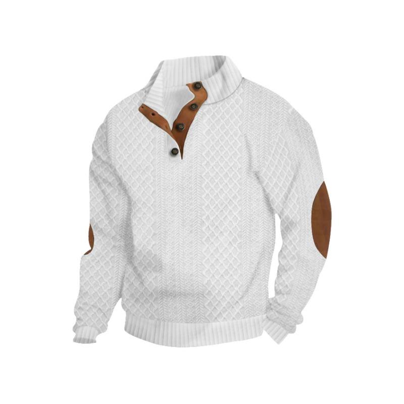 Men's Jacquard Cloth Sweatshirt In Spring and Autumn Casual Outdoor Single-row Placket Stand Collar Knitted Sweater