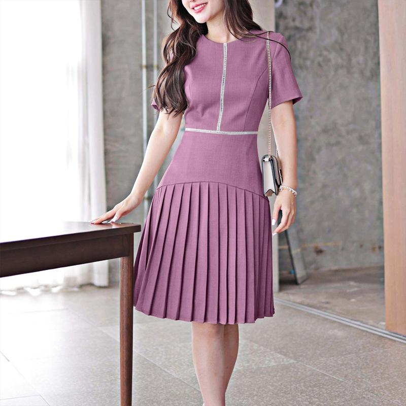 ZANZEA Dámské ležérní letní šaty s krátkým rukávem a kulatým výstřihem s plisováním