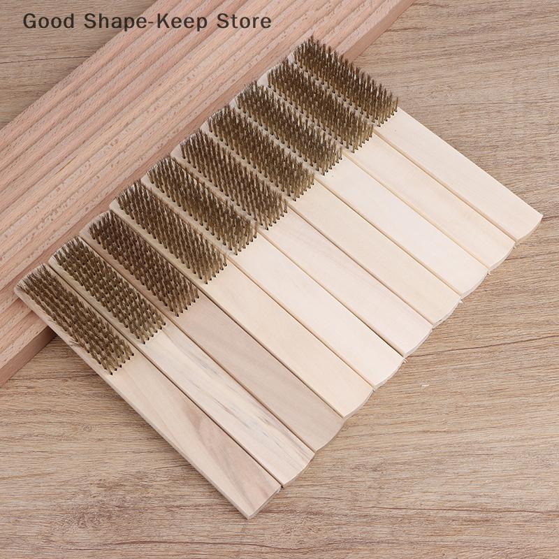 2/5/10Pcs Wood Handle Brass Wire Brush Set for Industrial Device Cleaning 6x16 Row Polishing And Grinding Brushes
