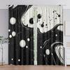 2Pcs Art Deco Black And White Ink Pattern Printed Curtains, Light-Filtering Rod Pocket Peach Skin Velvet Drapes, Machine Washabl