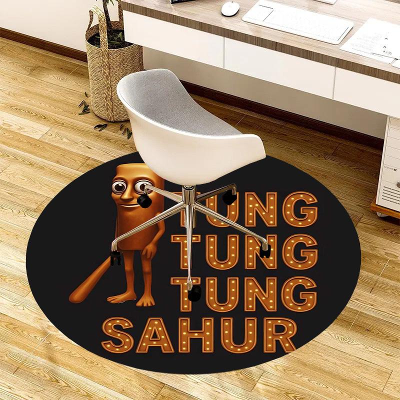 1pc Tung Tung Sahur Logo Round Carpet, Made of Polyester,Perfect for Decorating Office Chairs, Living Rooms,fplt276