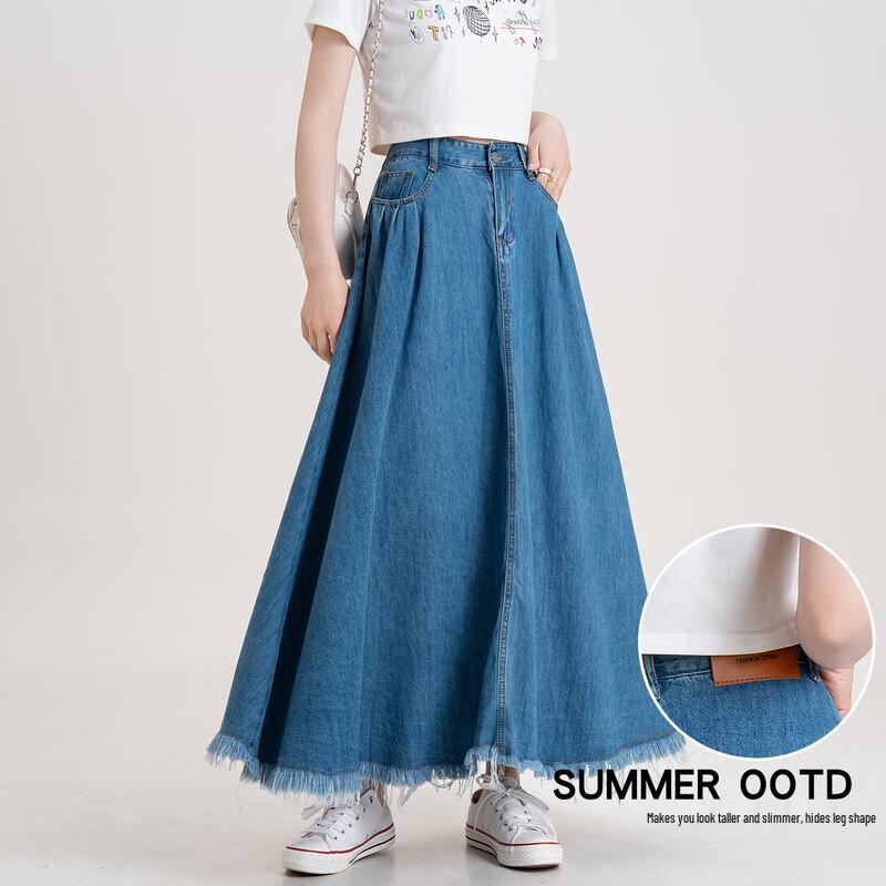 Baleno American Retro Washed Denim A-Line Midi Skirt M