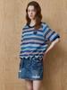 MAXZA Multi-Stripe Round Neck Short Sleeve Knit T-Shirt