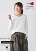 755 Supima Cotton Cut and Sewn Made in Japan Tops Pullover Long Sleeve Cotton [SPAN] V-neck Women's T-shirt 100% (M, White)