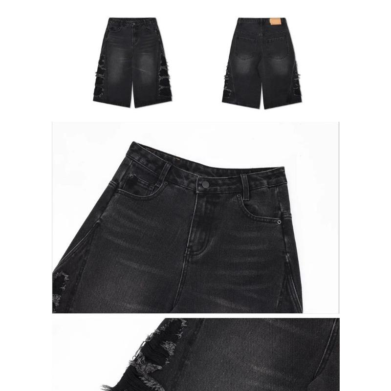 2024 Woman American Washed Denim Shorts Men Loose Cut Wide Leg Straight Leg Cropped Pants High Street Male New Fashion Chic