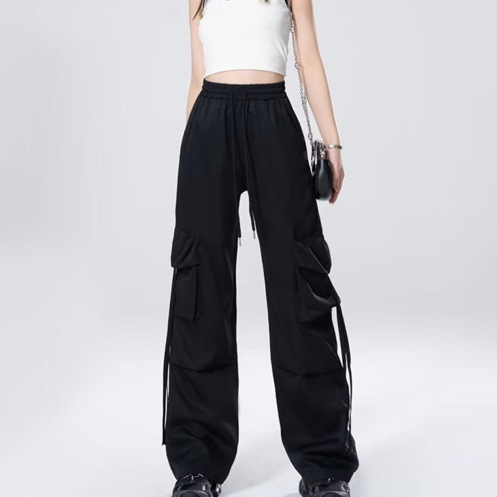 Drawstring Wide Leg Sweatpants Multi-pockets Women Joggers Trousers Baggy Cargo Pants  Sports