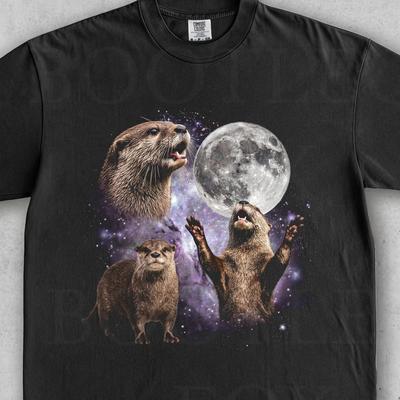 Three Otters Moon Comfort Colors® 90s Vintage Style Tshirt, Retro Funny Animal Graphic Tee, Quirky Gifts. Meme Otter Lovers Shirt,