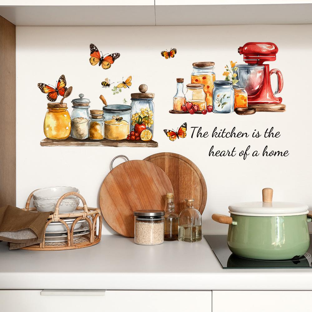 Kitchen English Slogan Kitchenware Butterfly Kitchen Restaurant Home Background Beautification Wall Stickers