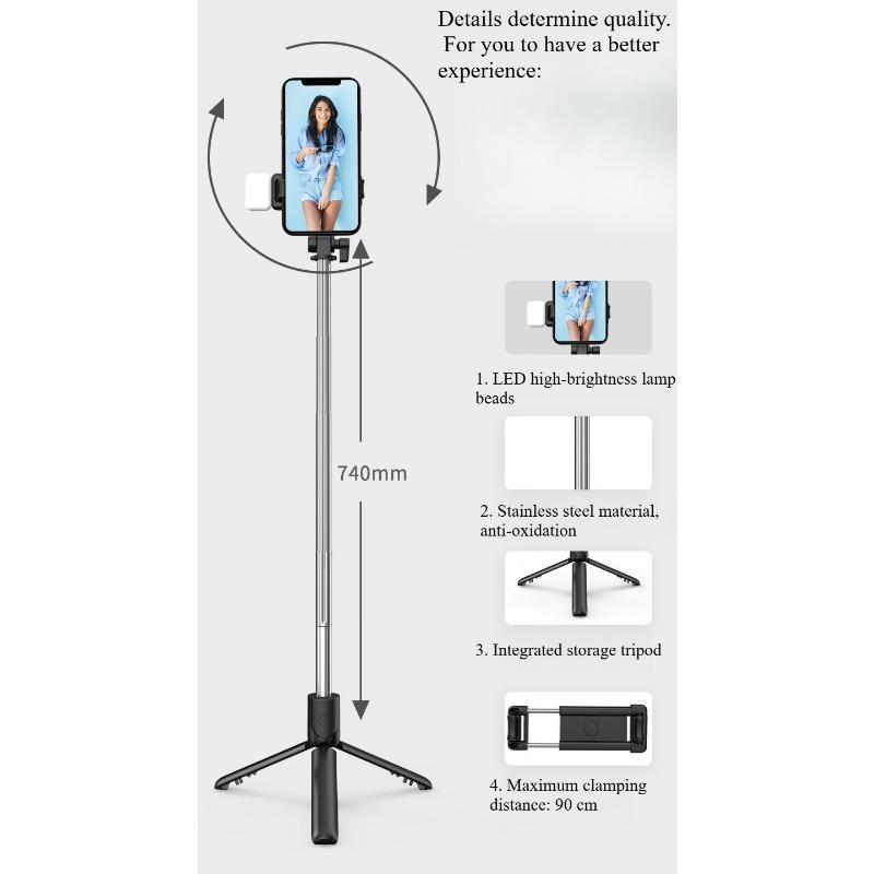 1PC R1 series mobile phone Bluetooth selfie stick fill light live broadcast shooting portable integrated telescopic tripod