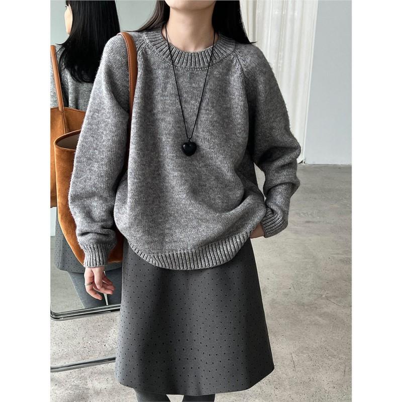 Johnature Simple Korean-style Round Neck Knitted Sweater For Women Autumn Winter Loose Casual Pullover Base Sweaters