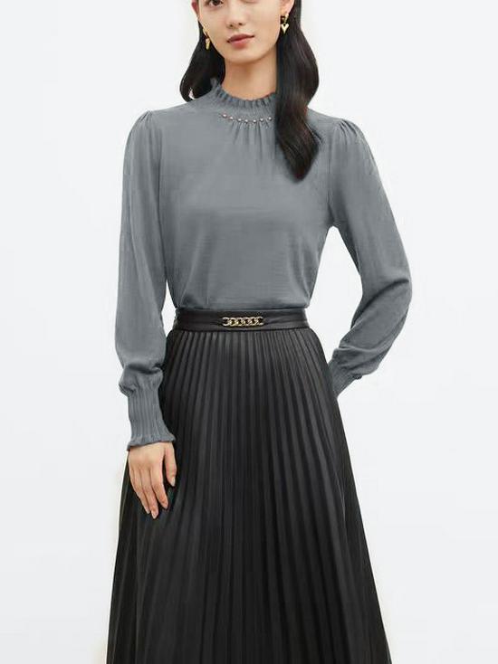 Elegant 2024 Autumn Women's Long Sleeve Wool Sweater - 100% Fine Wool Base Layer