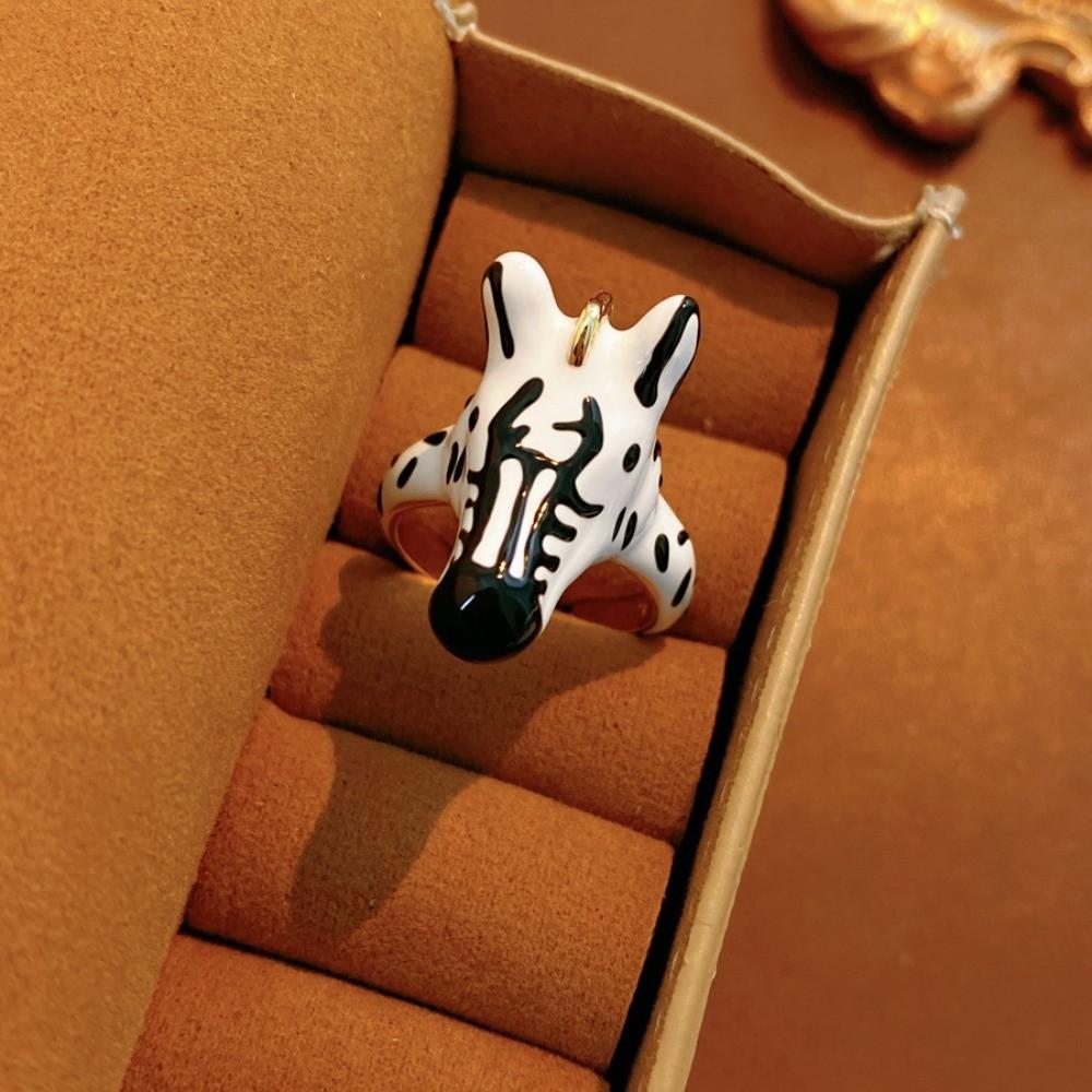 Pony Horse Cartoon Glaze Ring Delicate Opening Finger Ring Aesthetic Animal Horse Ring Set  Lady