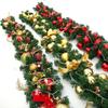 9FT Christmas Garland with Lights - Pre-Lit Artificial Green Christmas Garland for Stair Railings Mantle Decorations with Red Flowers, Berry Clusters