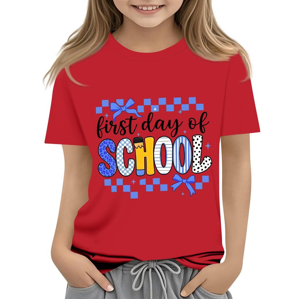 Children's Casual and Fashionable Round-Neck Printed Short-Sleeve Top for Back-to-School