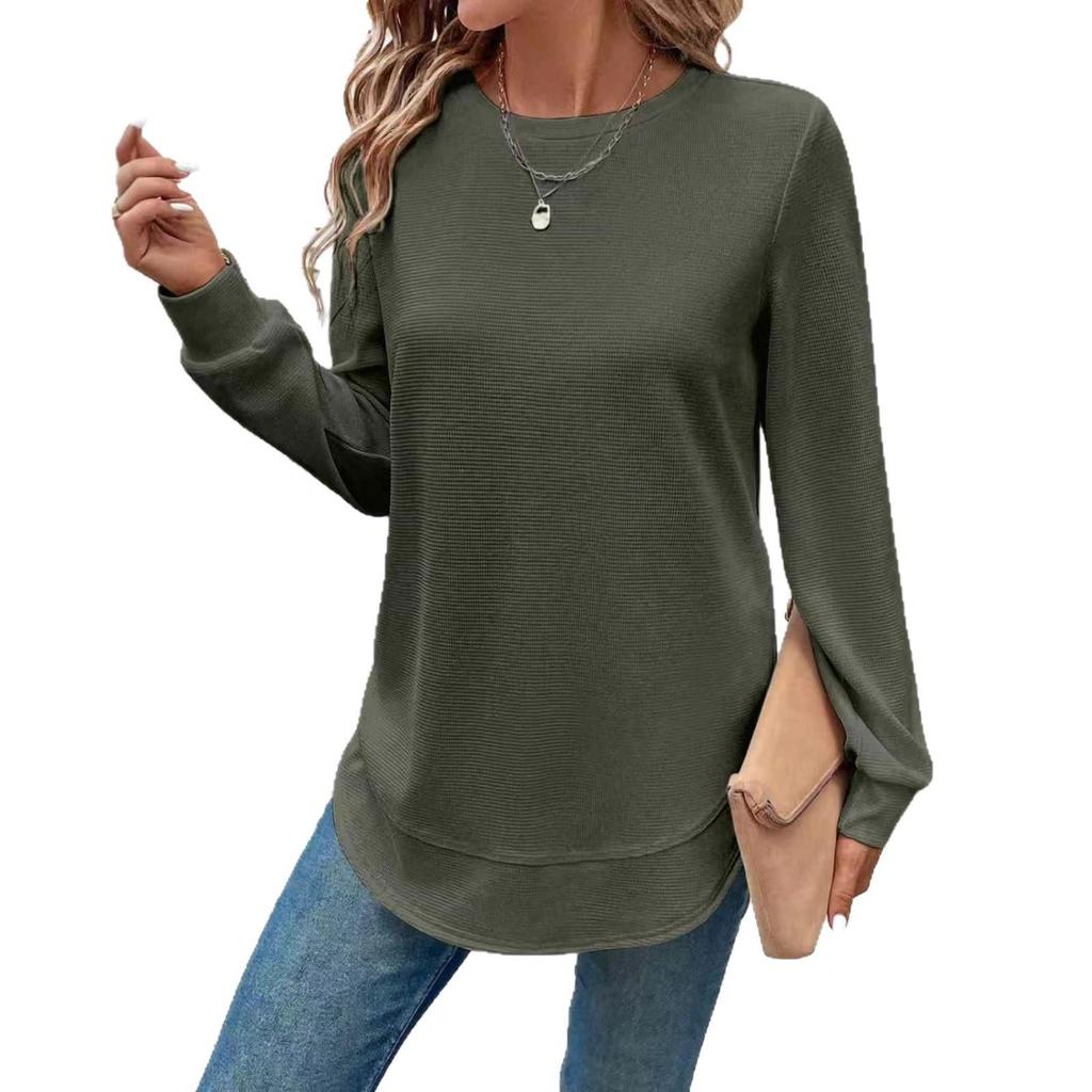 2025 Trendy Loose-Fit Women's Solid Color Round Neck Long Sleeve Hoodie for Autumn and Winter