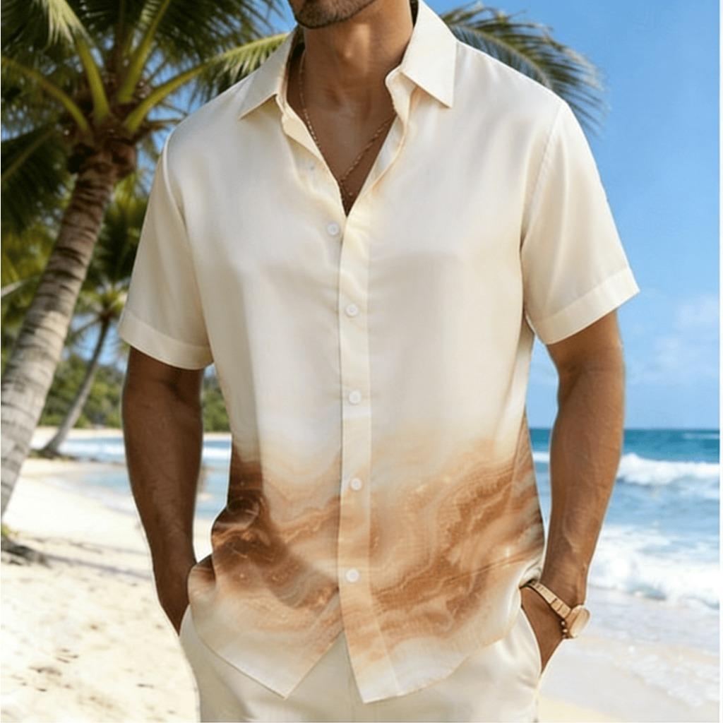 Men s Watercolor Print Short Sleeve Shirt, Spring Summer Minimalist Hawaiian Vacation Blouse, Loose Casual Top S