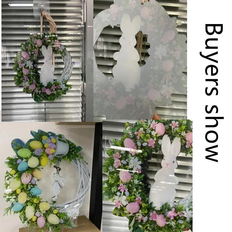 Easter Wreath Door Hanging Decor Spring Bunny Chicken Eggs Butterfly Garland Home Gardern Easter Party Decor Flower Ring