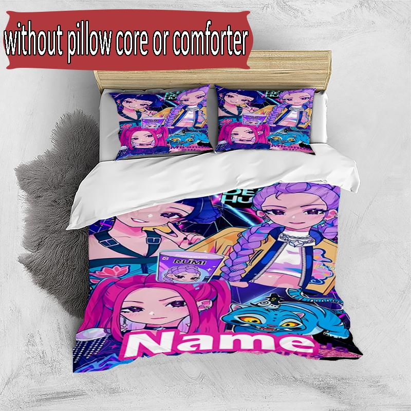 Set copripiumino 3 pezzi (1*Copripiumino + 2*Federe, Senza Nucleo), Set Biancheria da Letto Personalizzato con Nome KPop Cacciatori di Demoni, Decorazione Camera da Letto Casa Regalo